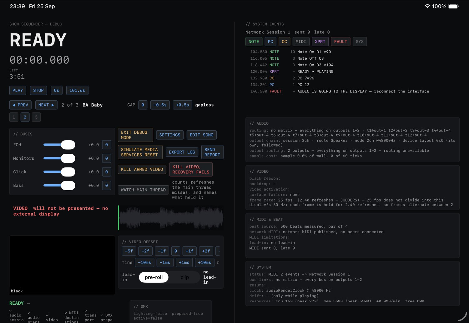 The debug screen